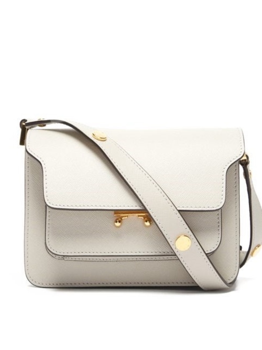 Marni White Nano Trunk Gray Structured Crossbody Bag with Gold Accents